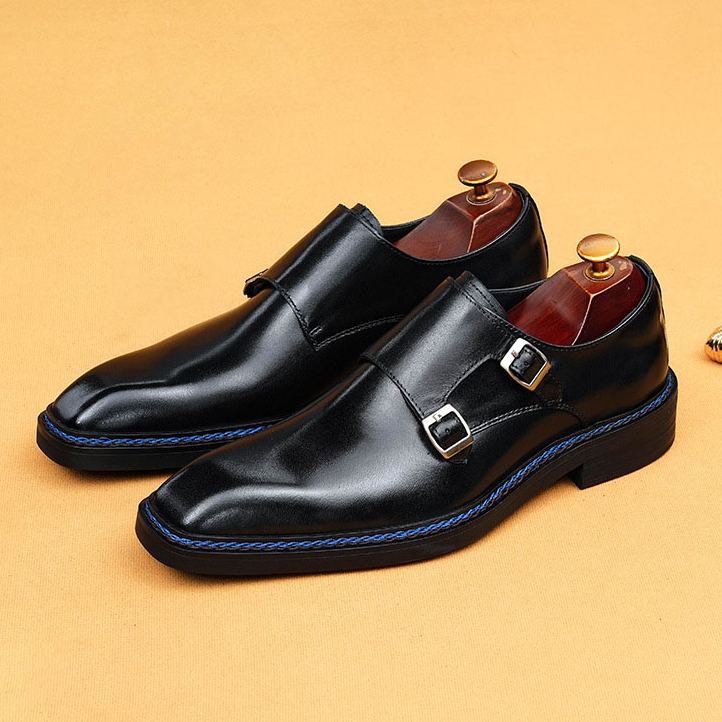 Men's Genuine Leather Buckle Monk Shoes