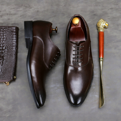 Men's Full-Grain Leather Low-Top Lace-Up Leather Shoes