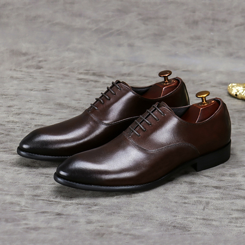 Men's Full-Grain Leather Low-Top Lace-Up Leather Shoes