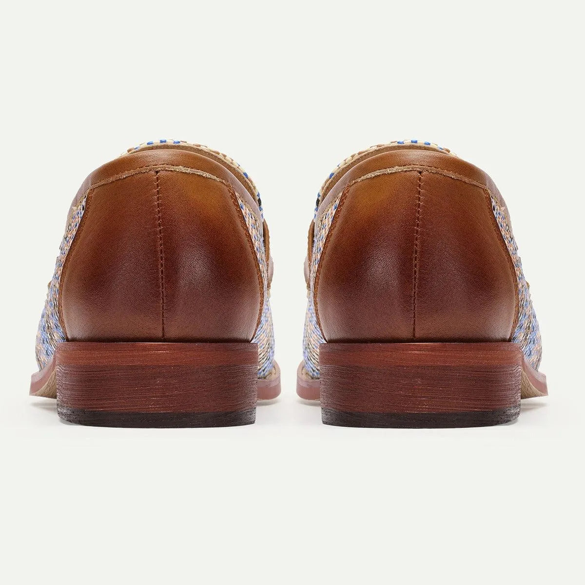 Men's Woven Leather Penny Loafers in Blue Houndstooth