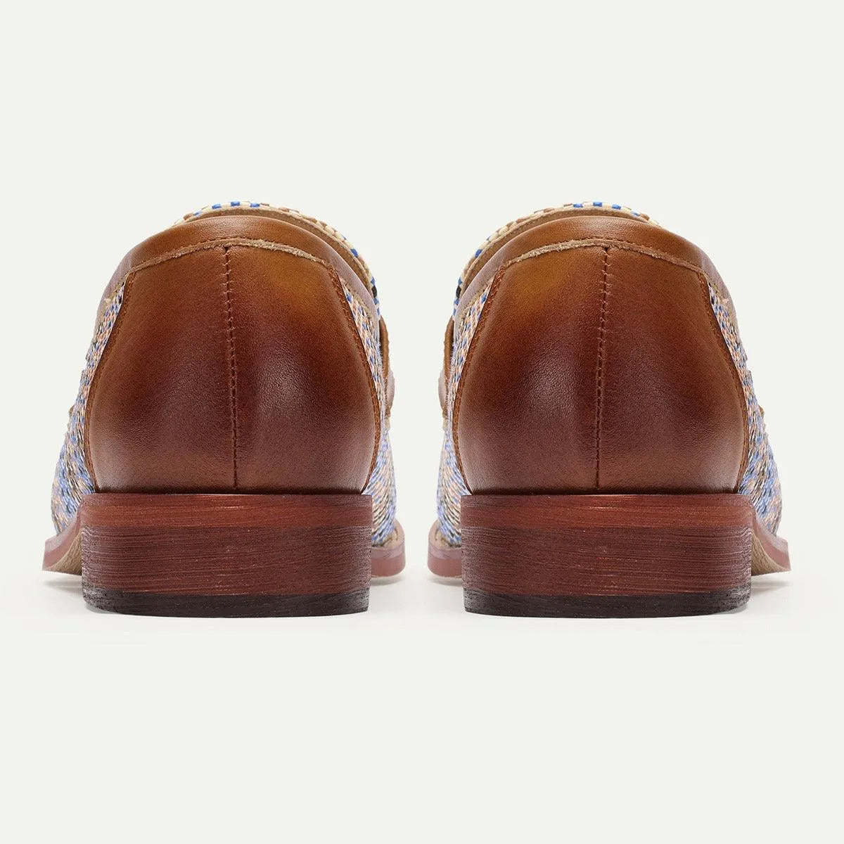 Men's Woven Leather Penny Loafers in Blue Houndstooth