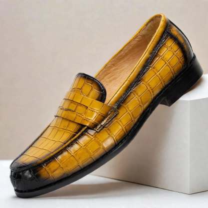 Men’s Luxury Crocodile Embossed Loafers – Classic Slip-On Dress Shoes