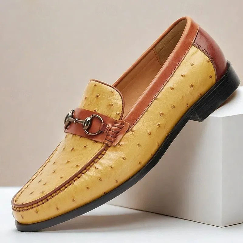 GUYSTEP™-Men's yellow-brown ostrich leather casual loafers