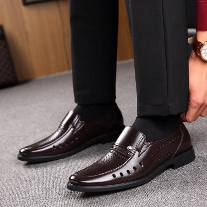 Men's Breathable Slip-On Hollow Leather Classic Business Wedding Shoes Flat Shoes