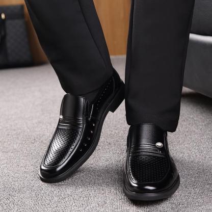 Men's Breathable Slip-On Hollow Leather Classic Business Wedding Shoes Flat Shoes