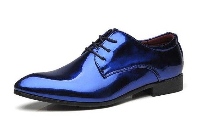 Patent Leather Luxury Pointed Toe Oxford Flats Lace Up Men Wedding Bus