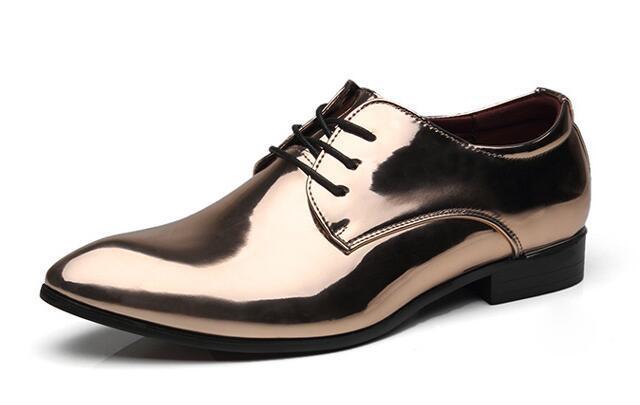 Patent Leather Luxury Pointed Toe Oxford Flats Lace Up Men Wedding Bus