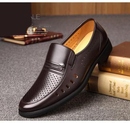 Men's Breathable Slip-On Hollow Leather Classic Business Wedding Shoes Flat Shoes