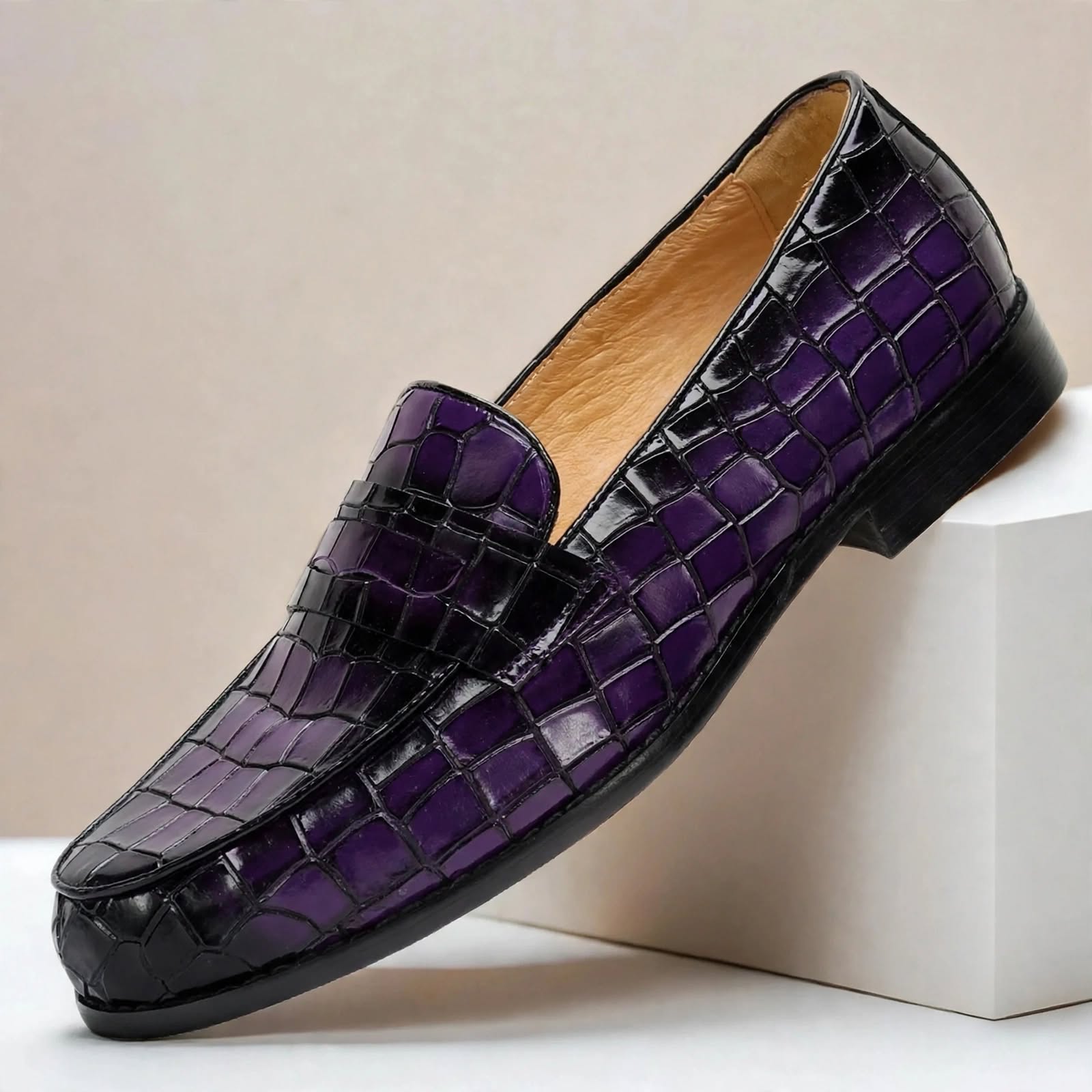 Men’s Luxury Crocodile Embossed Loafers – Classic Slip-On Dress Shoes