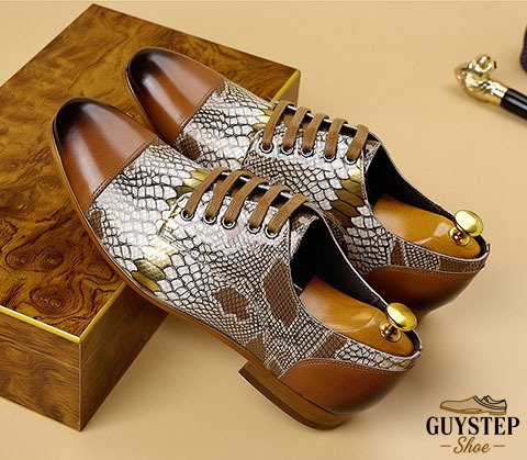 Men's Cowhide Snake Print Patchwork Oxford Shoes