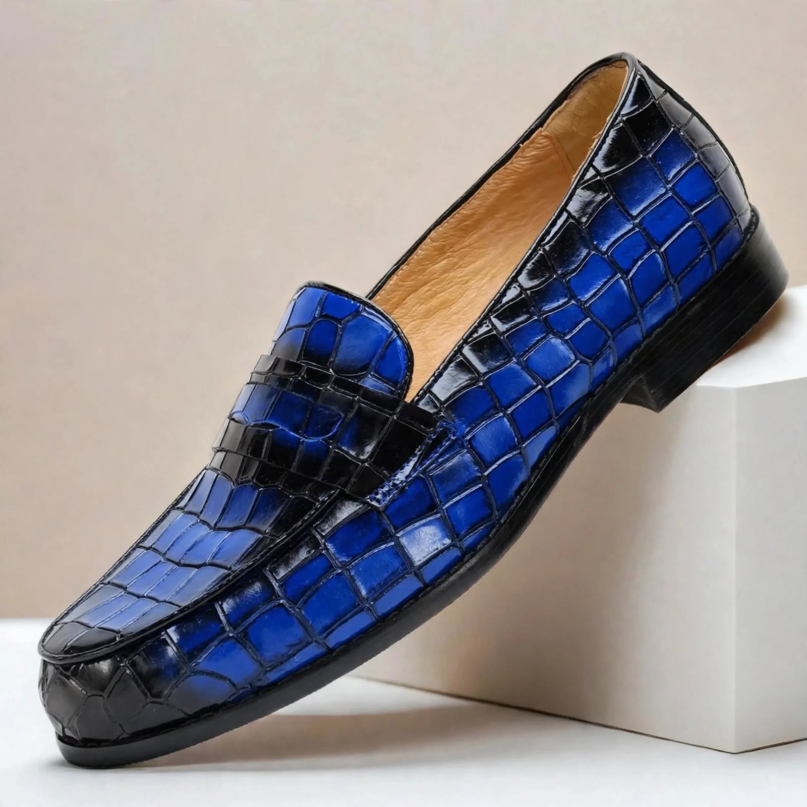 Men’s Luxury Crocodile Embossed Loafers – Classic Slip-On Dress Shoes
