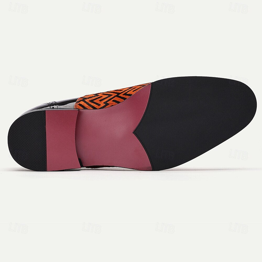 Men's Black Patent Leather Dress Shoes with Geometric Pattern - Stylish Oxford Shoes for Formal Events