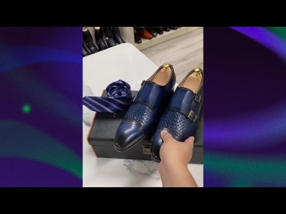 Luxury men's business casual shoes blue genuine leather double buckle monk shoes