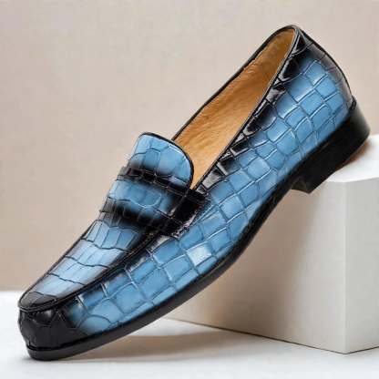Men’s Luxury Crocodile Embossed Loafers – Classic Slip-On Dress Shoes