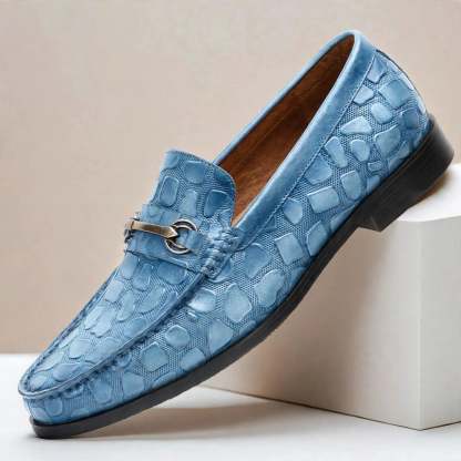 Men’s Crocodile Embossed Loafers with Gold Buckle – Multi-Color Dress Shoes