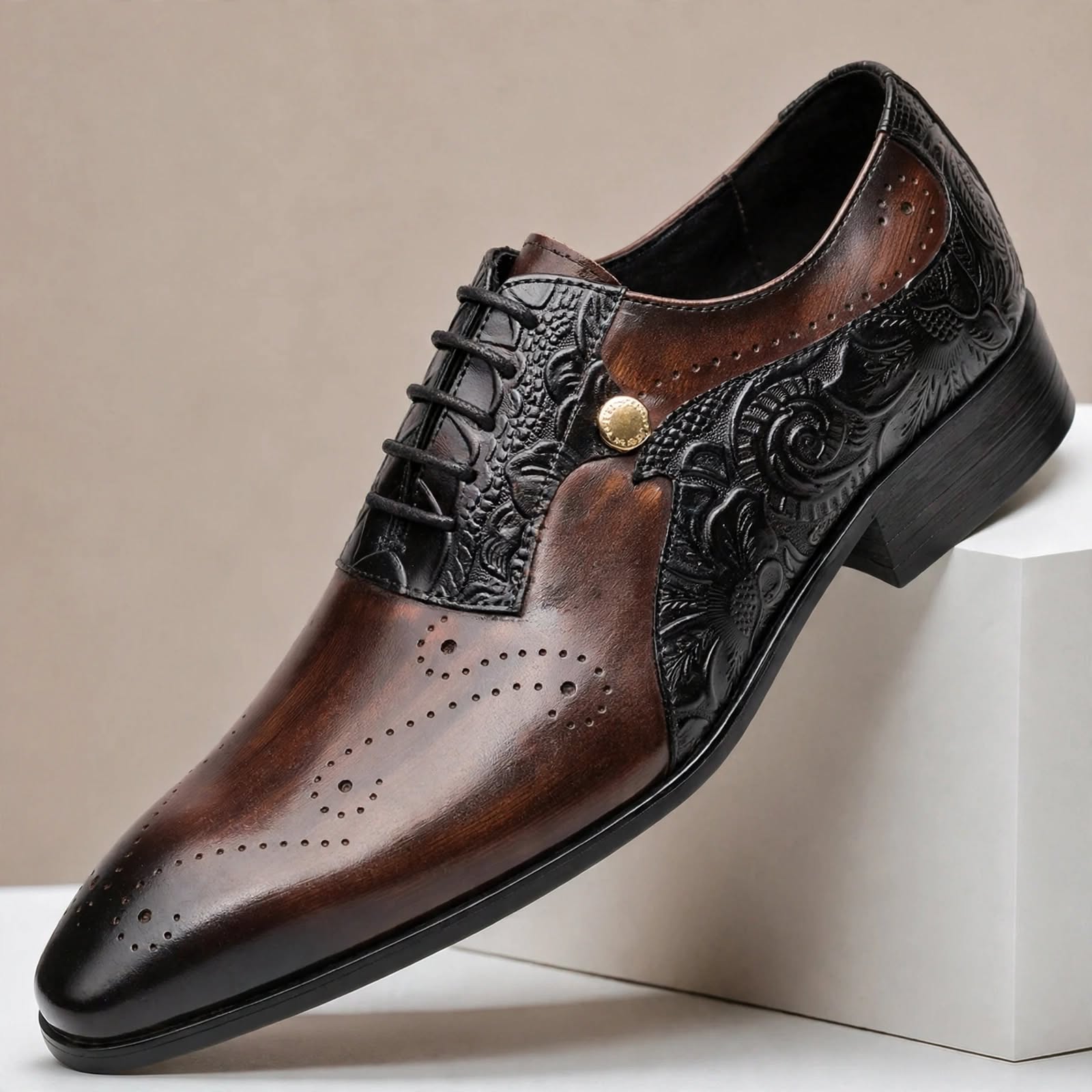 Men’s Embossed Lace-Up Dress Shoes – Elegant Brogue Style, Multiple Colors
