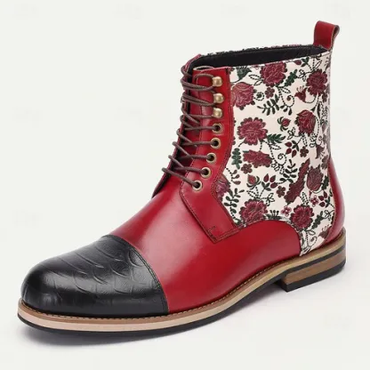 GUYSTEP™Men's handmade cowhide patchwork high top lace-up leather boots