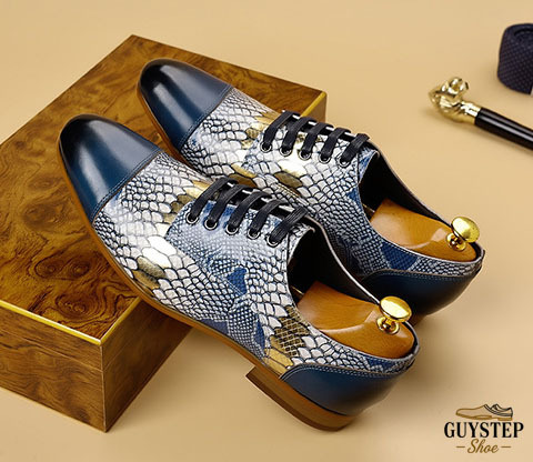 Men's Cowhide Snake Print Patchwork Oxford Shoes