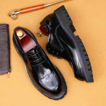 Men's Genuine Leather Embossed Thick Sole Polished Derby Shoes