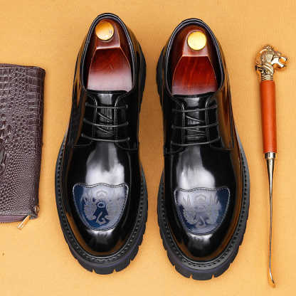 Men's Genuine Leather Embossed Thick Sole Polished Derby Shoes