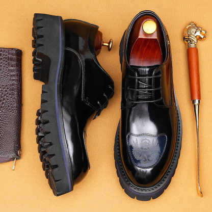 Men's Genuine Leather Embossed Thick Sole Polished Derby Shoes