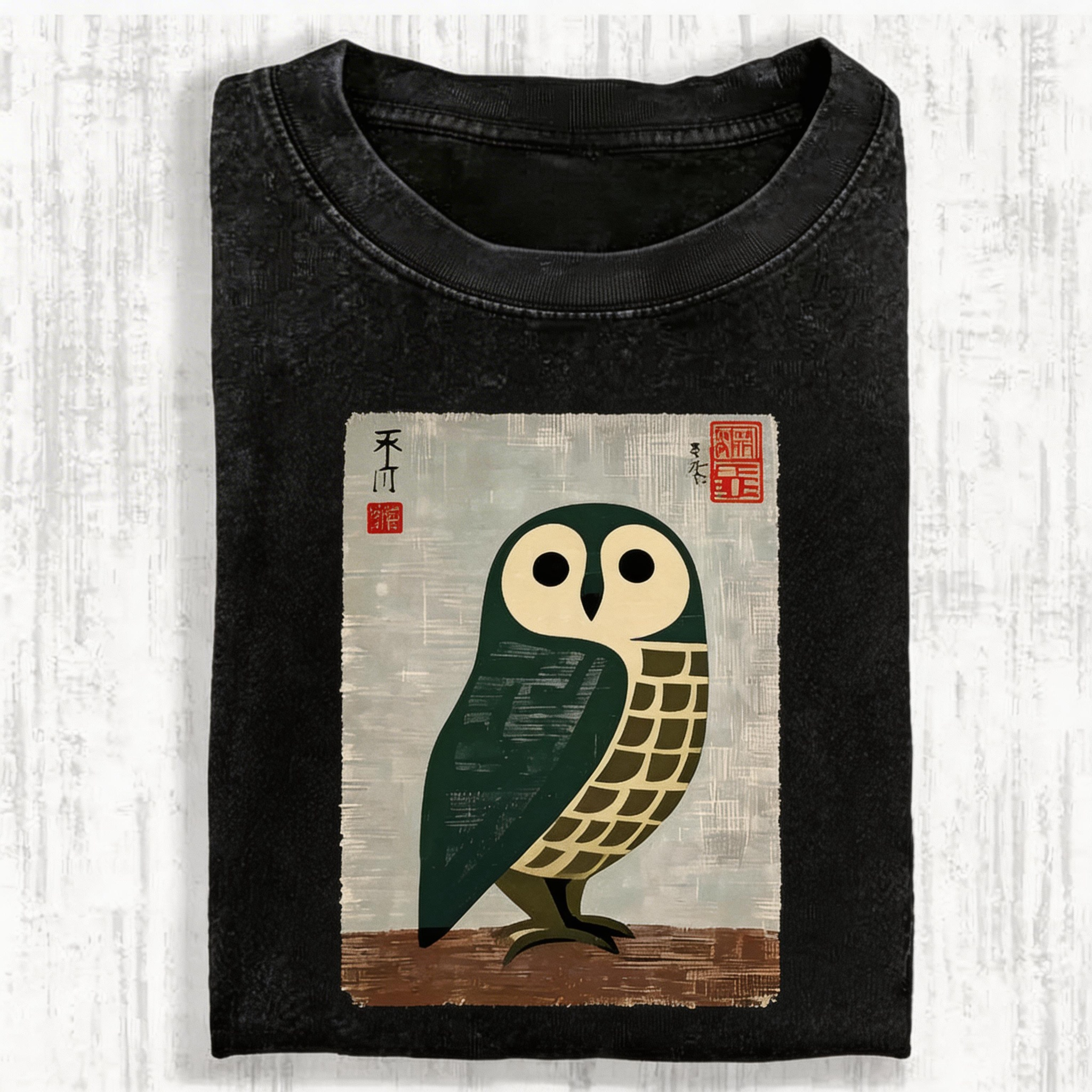 Traditional Owl In Japanese Art Vintage Washed T-shirt