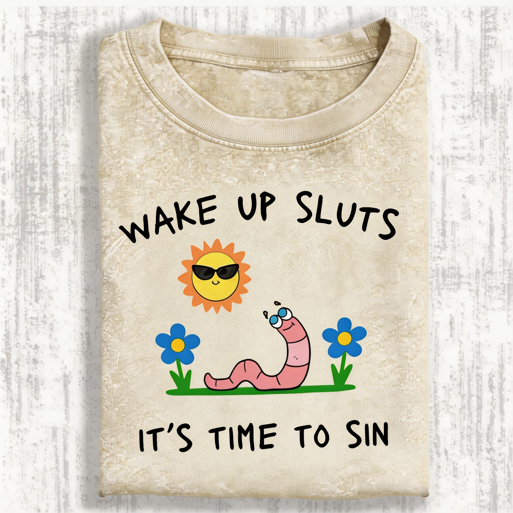 Wake up Cute Children's Drawings Vintage Washed T-shirt