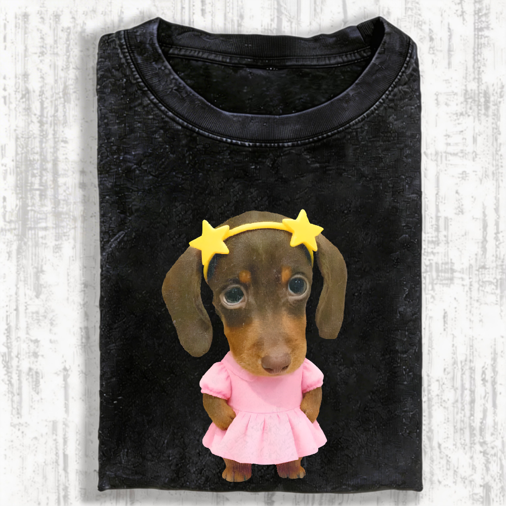 Cute And Funny Dachshund Meme Vintage Washed T-shirt