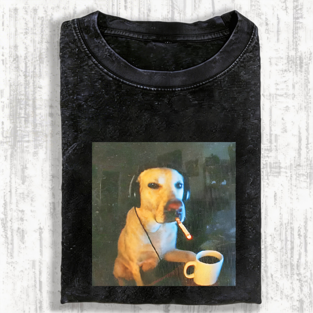 Funny Smoking Dog Meme Vintage Washed T-shirt