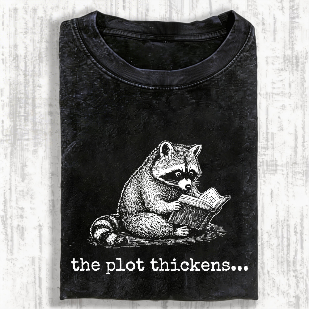 The Plot Thickens Bookish Raccoon Reading Vintage Washed T-shirt
