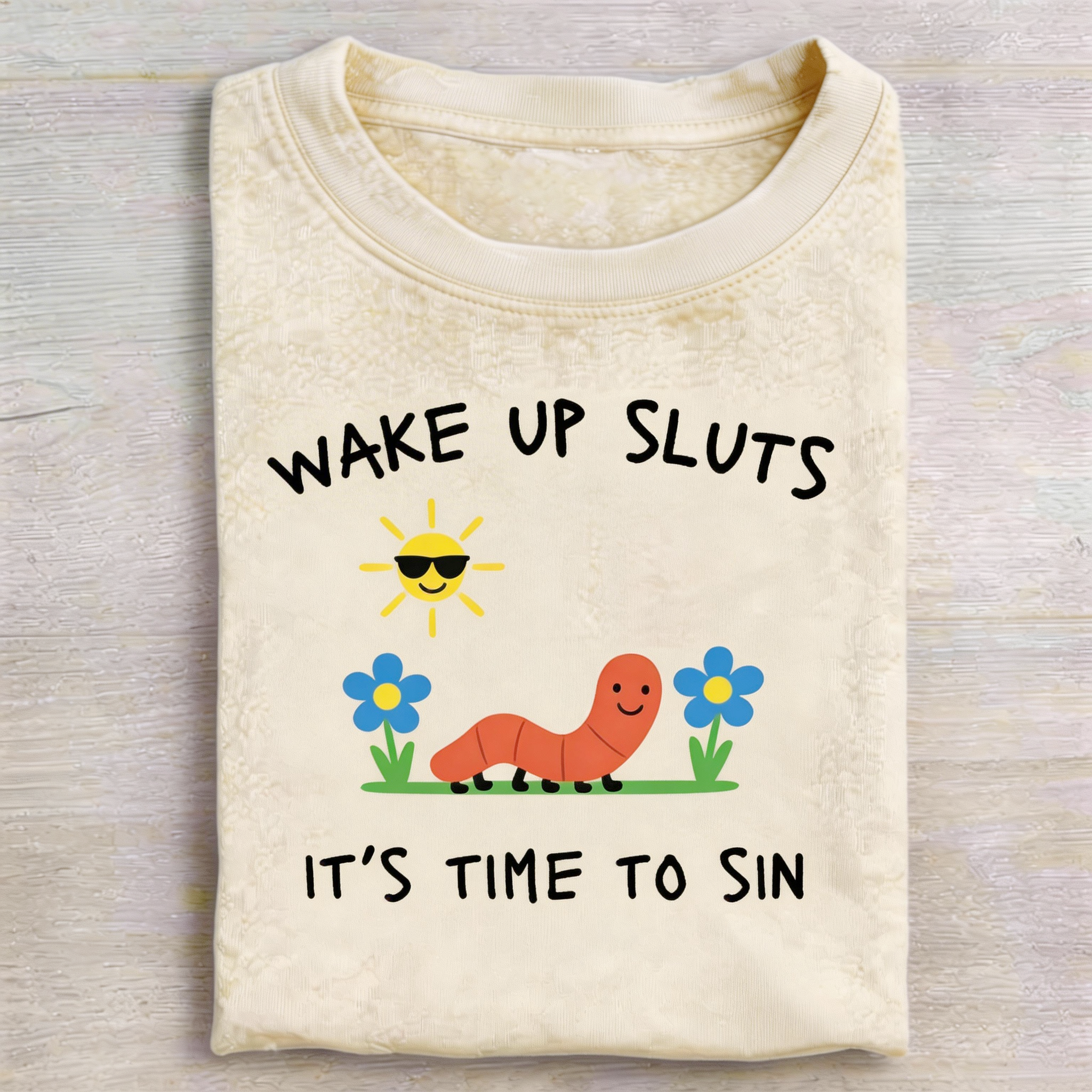 Wake up Cute Children's Drawings Vintage Washed T-shirt