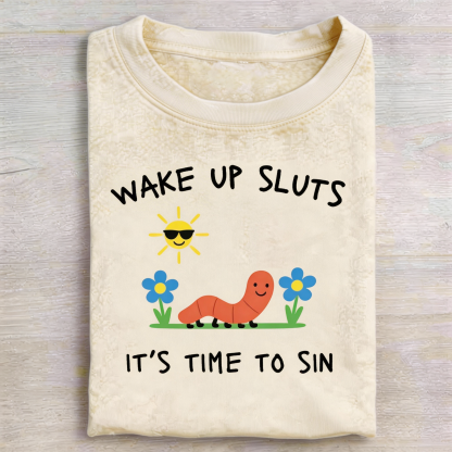 Wake up Cute Children's Drawings Vintage Washed T-shirt