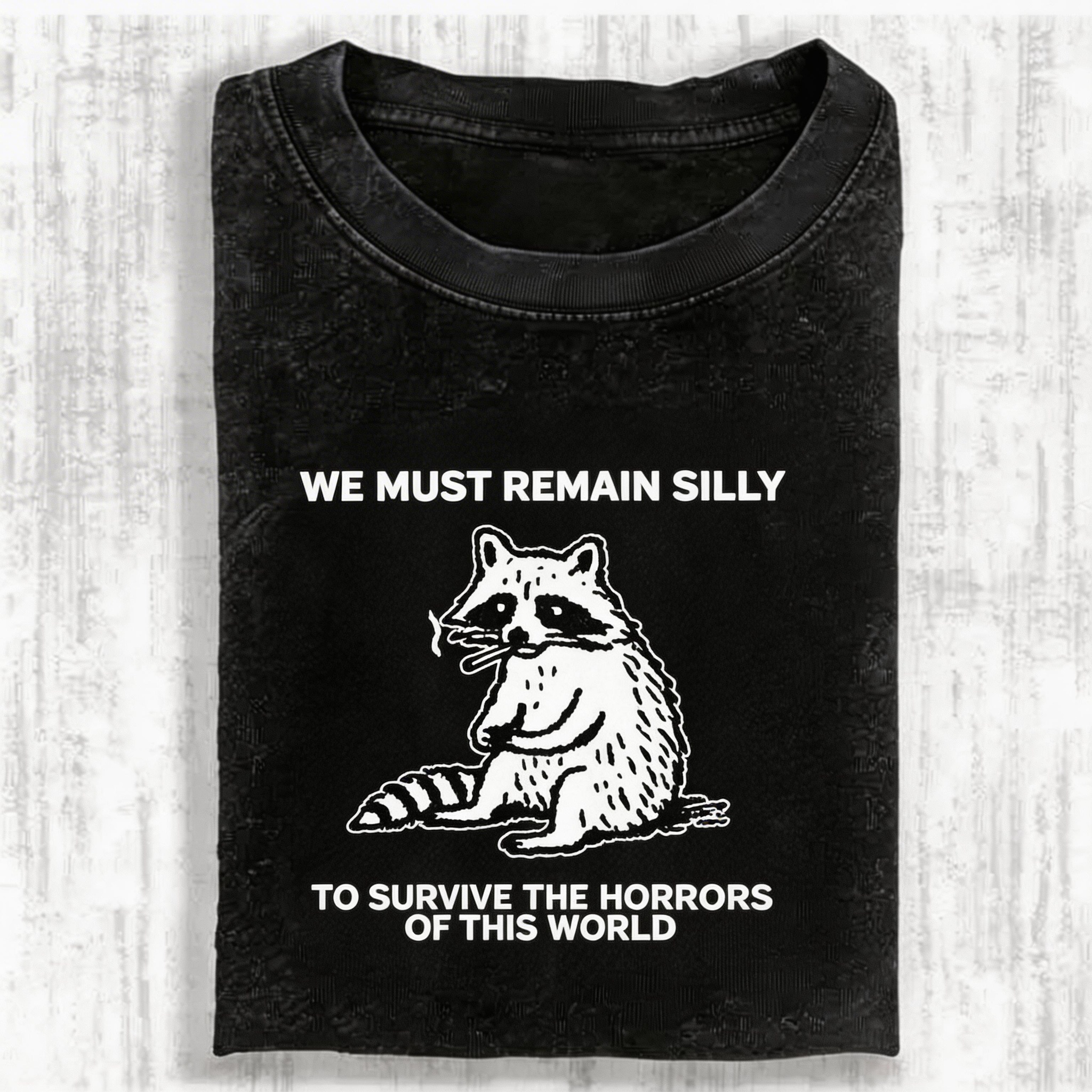 Silly Raccoon Survive World Meme Vintage Washed T-shirt