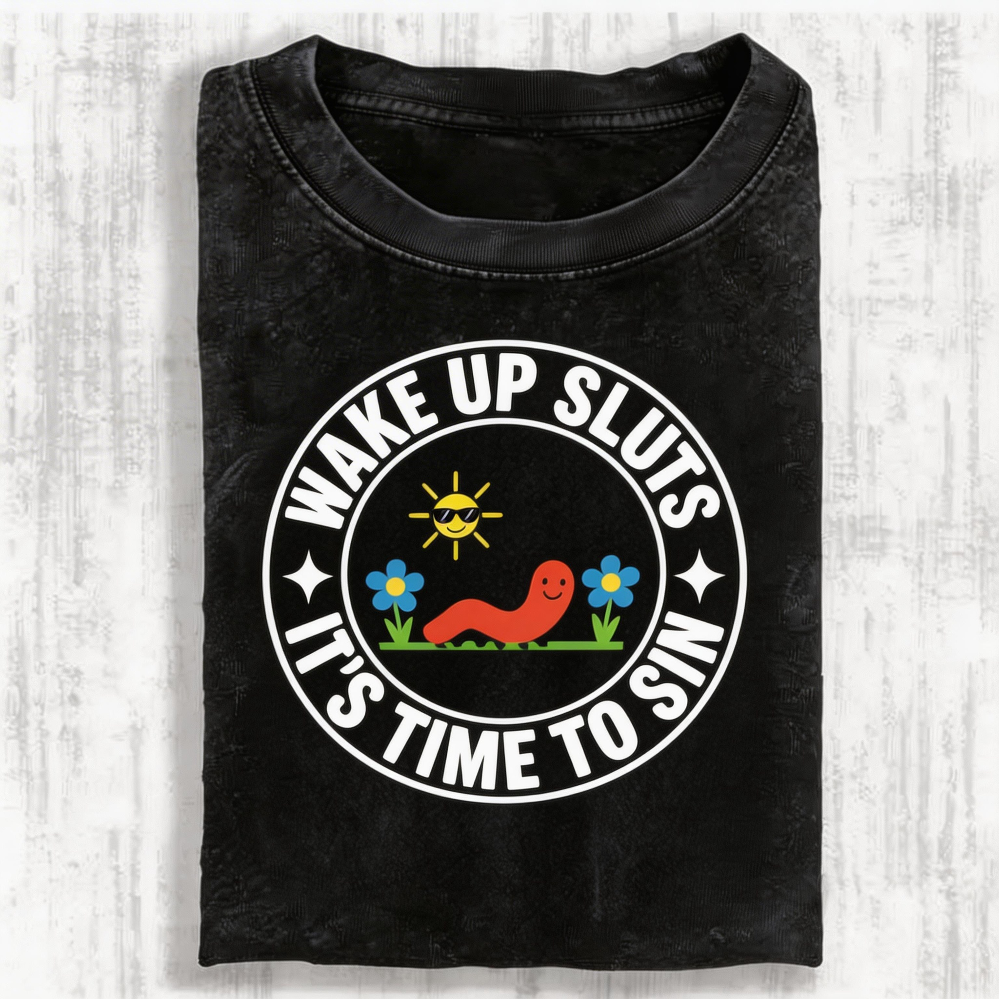 Wake up Cute Children's Drawings Vintage Washed T-shirt