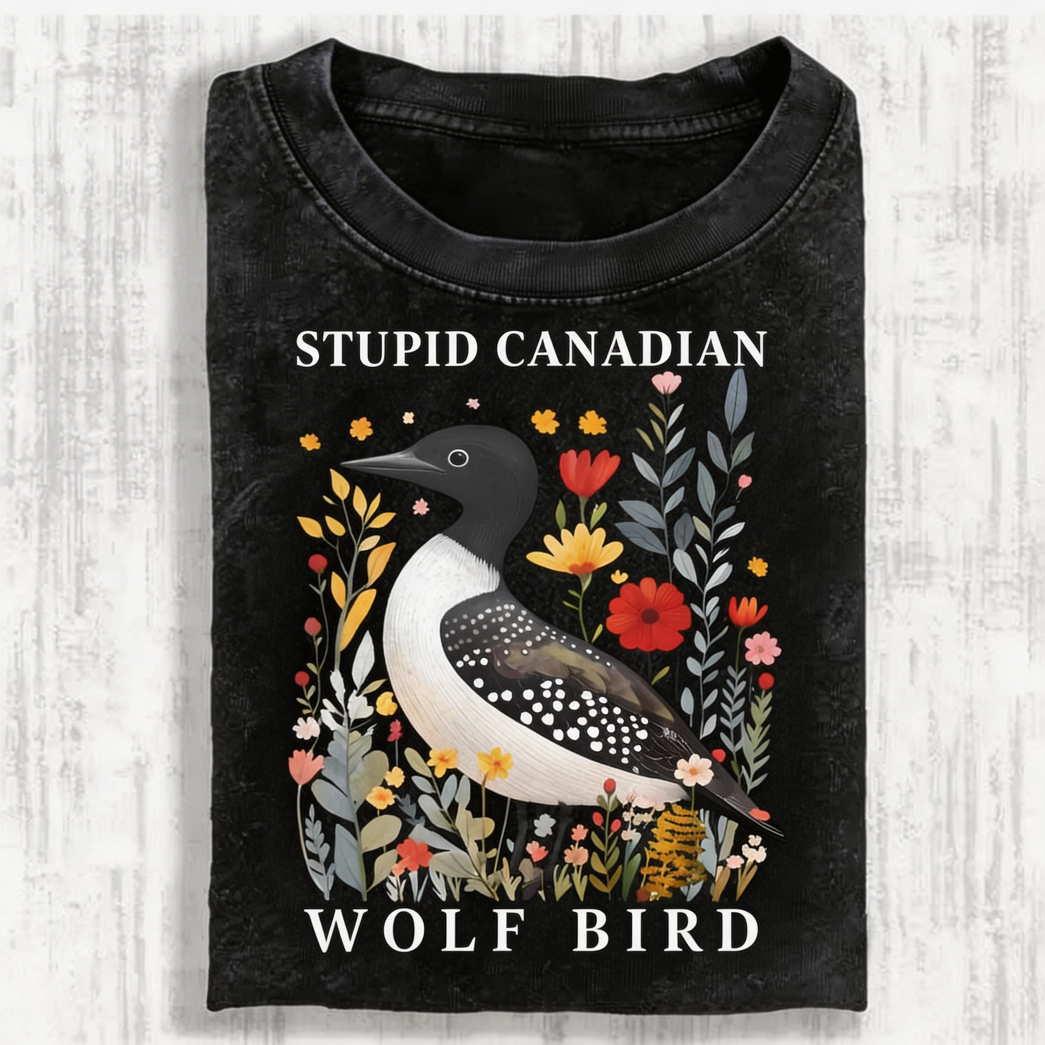 Stupid Canadian Wolf Birt Vintage Washed T-shirt