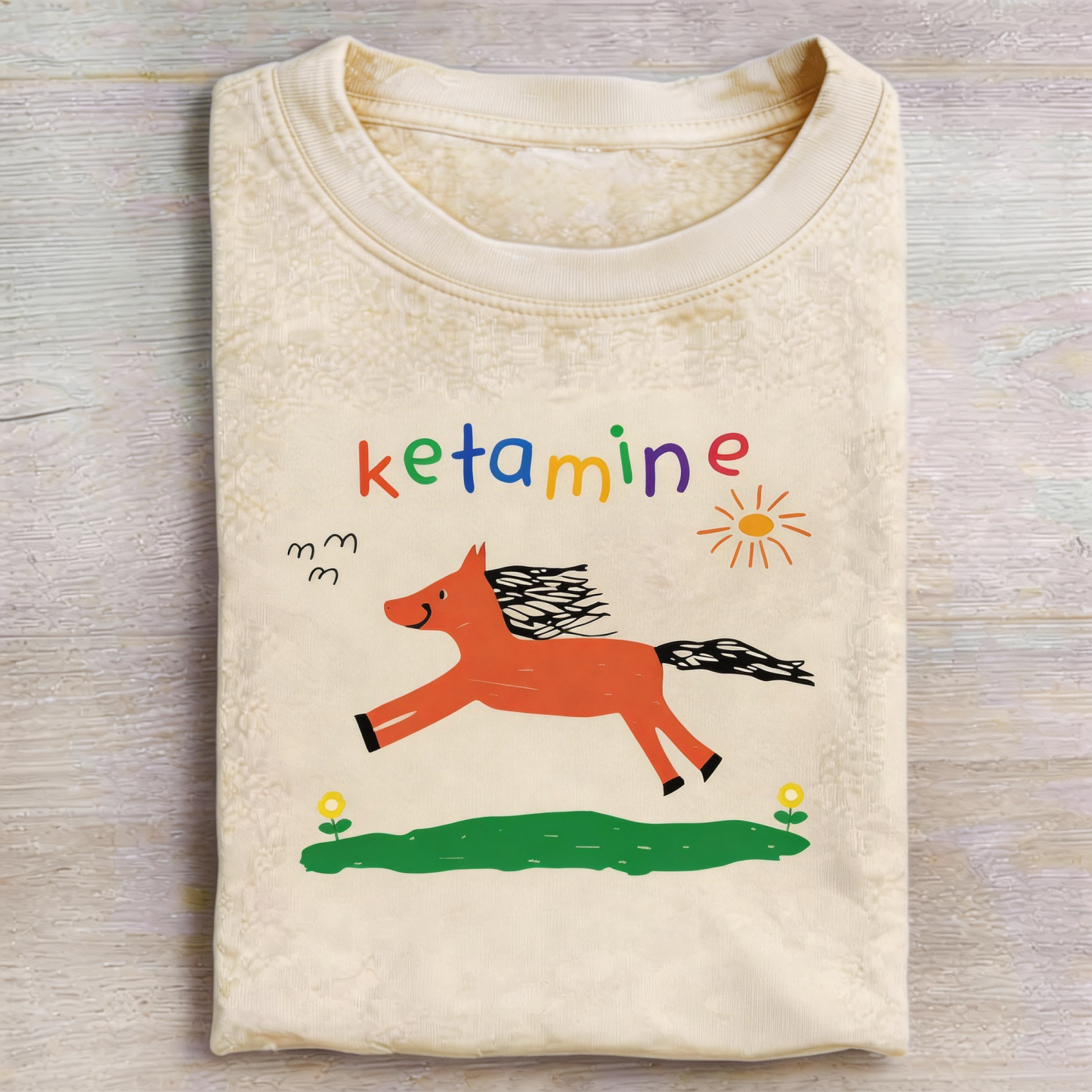 Ketamine Horse Funny Children's Drawings Vintage Washed T-shirt