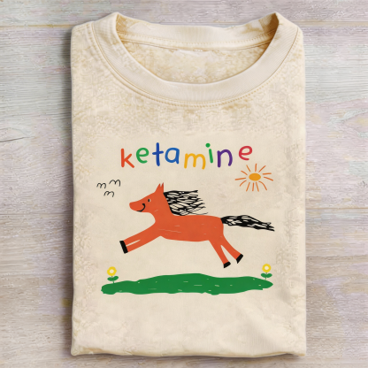 Ketamine Horse Funny Children's Drawings Vintage Washed T-shirt