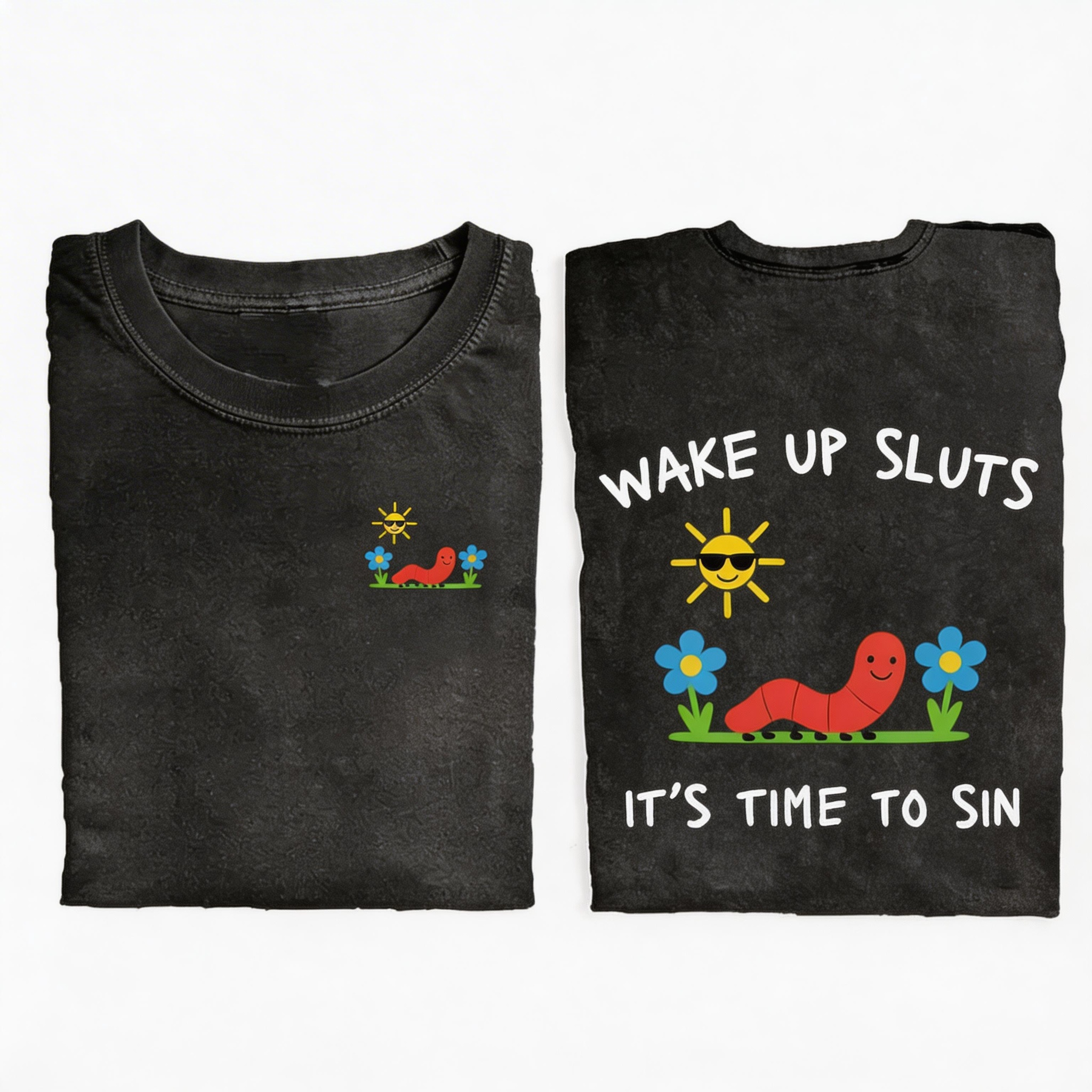 Ketamine Horse Funny Children's Drawings Front And Back Printing Washed T-shirt