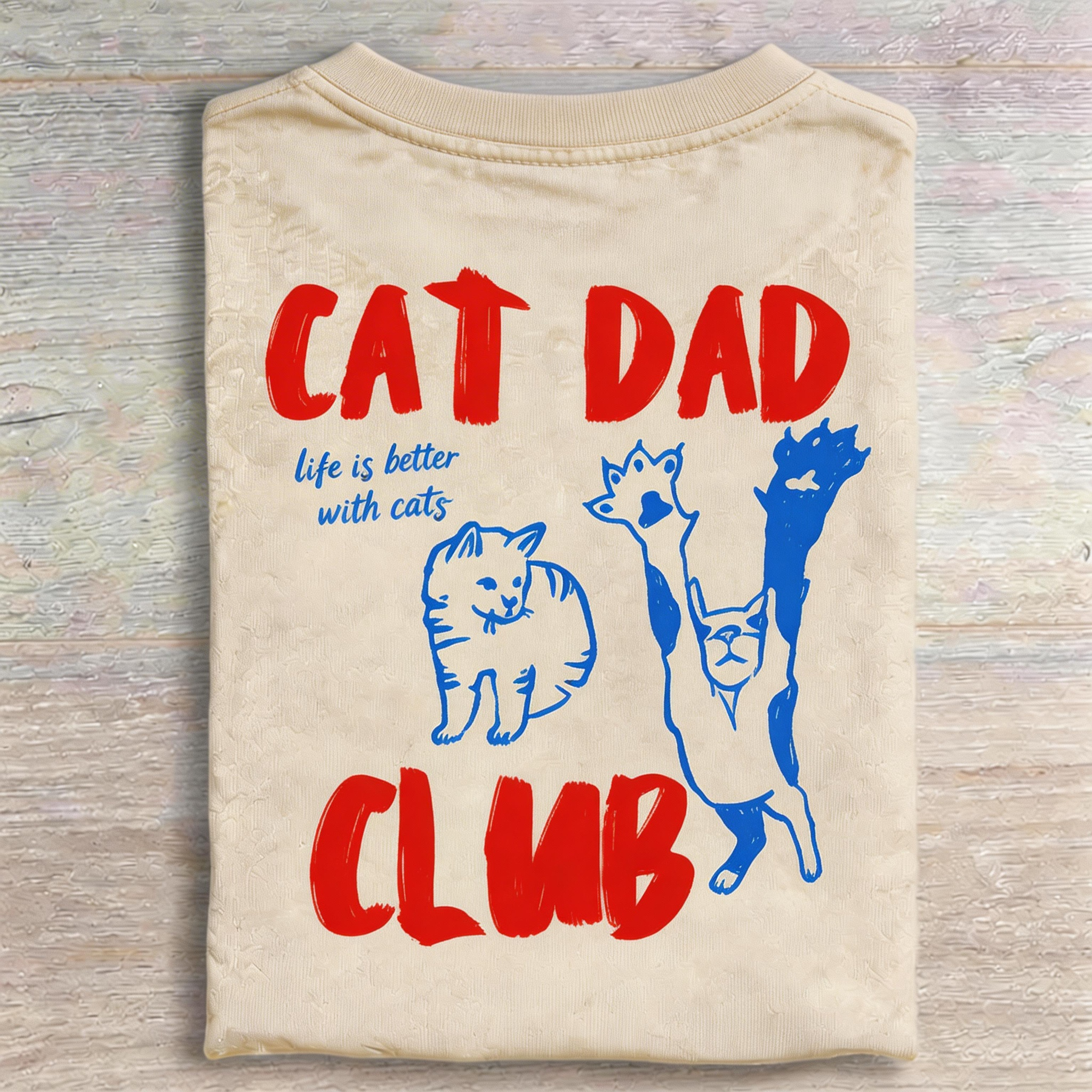 Cat Dad Club Back printing Vintage Washed T-shirt