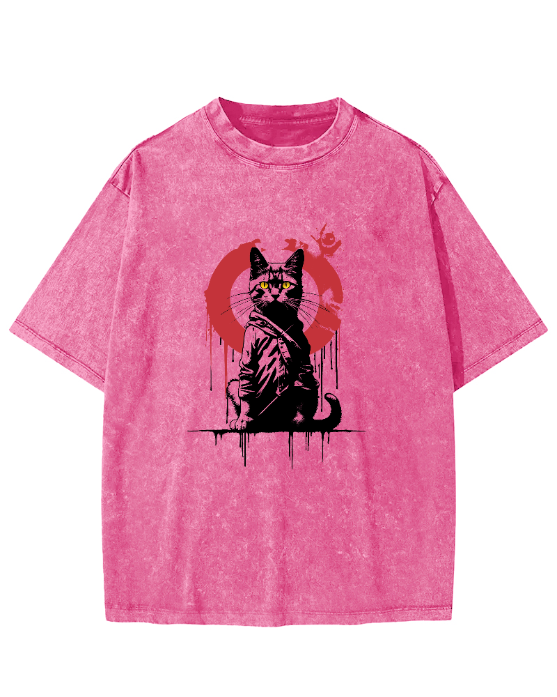 Retro Japanese Style Kitten Vintage Distressed T-shirt-Zazasy