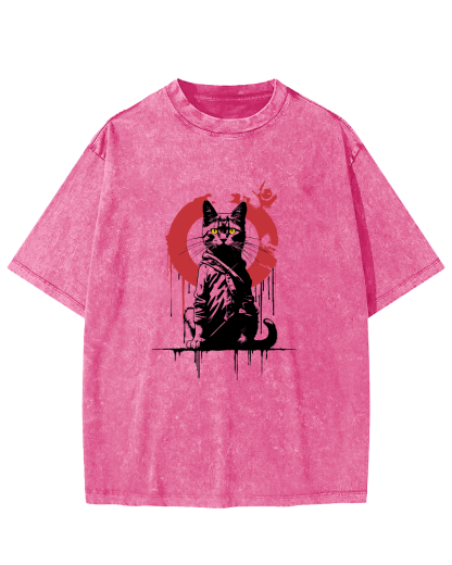 Retro Japanese Style Kitten Vintage Distressed T-shirt-Zazasy