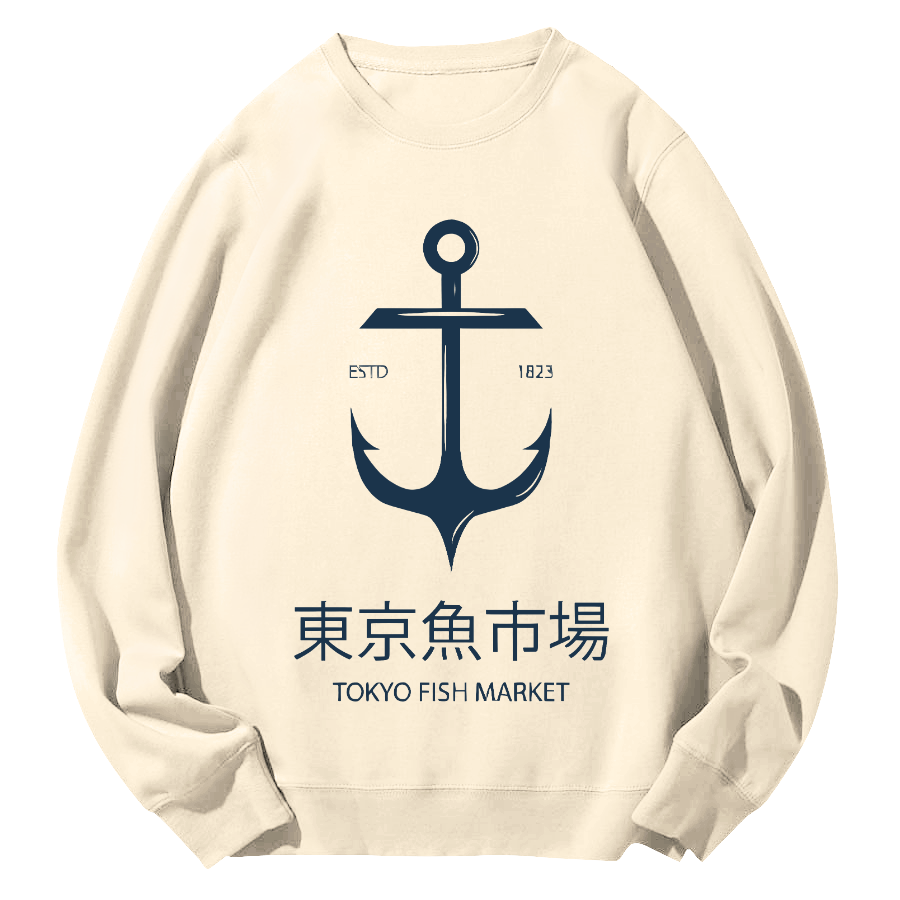Tokyo Fish Market Round Neck Sweatshirt-Zazasy