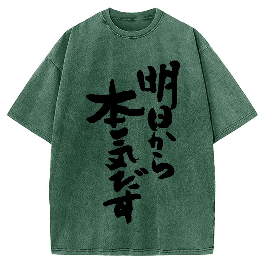 I'll get serious from tomorrow Japanese Vintage Washed T-shirt
