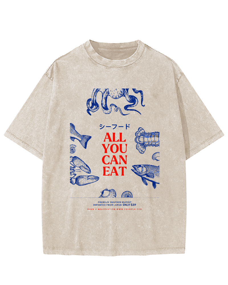 All You Can Eat Vintage Washed T-shirt-Zazasy