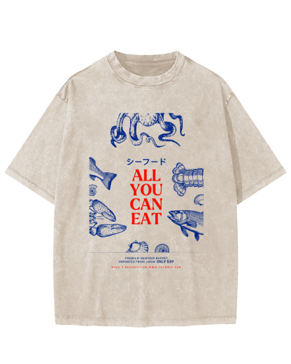 All You Can Eat Vintage Washed T-shirt-Zazasy