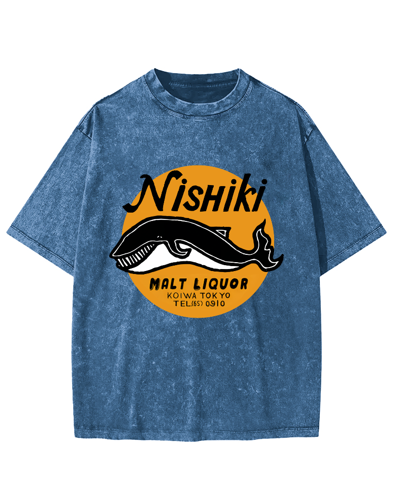 Whale Pattern Vintage Distressed T-shirt-Zazasy