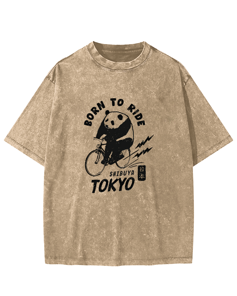 Fun Panda Pattern Vintage Distressed T-shirt-Zazasy