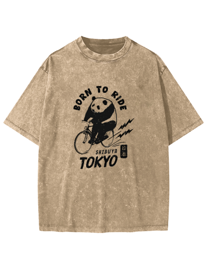 Fun Panda Pattern Vintage Distressed T-shirt-Zazasy