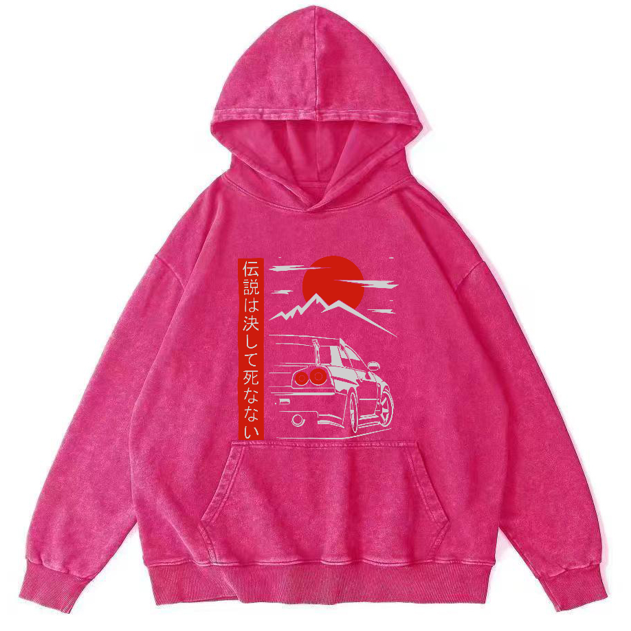 Japanese Style Scenery Vintage Washed Hoodie-Zazasy
