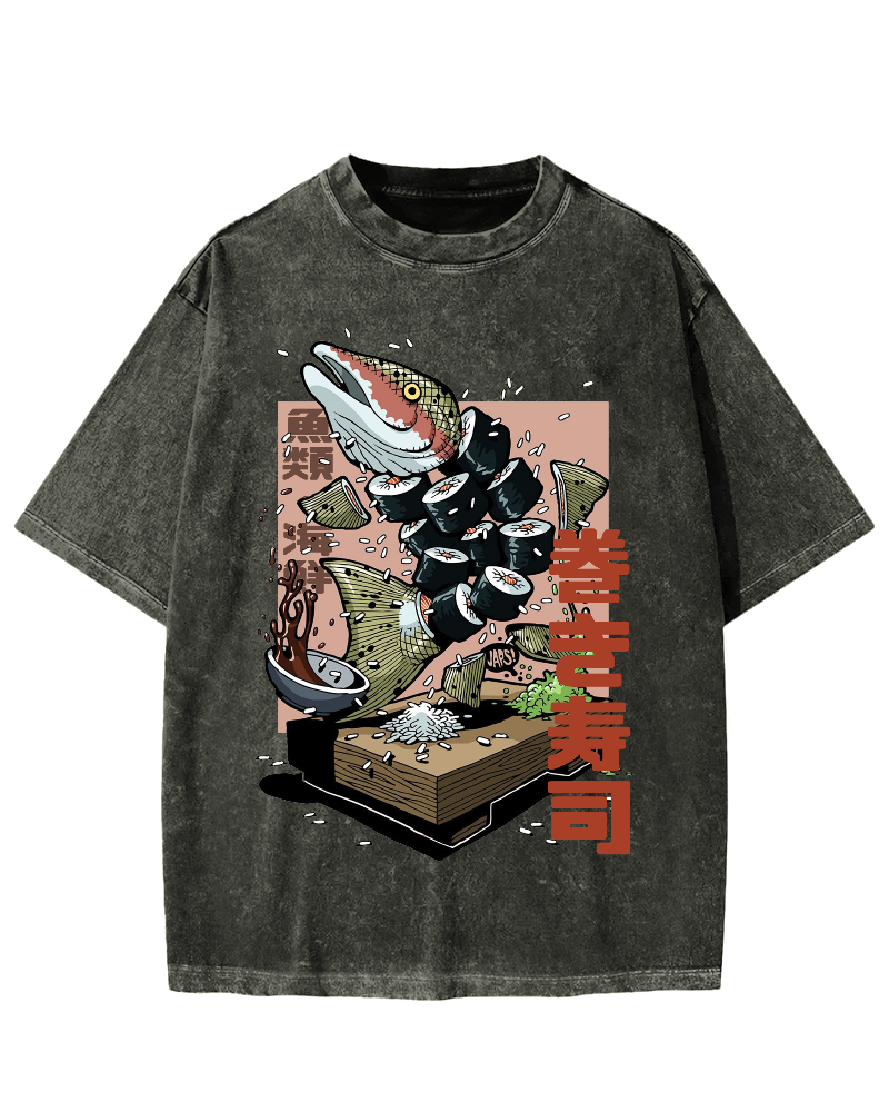 Fish Sushi Vintage Washed T-shirt